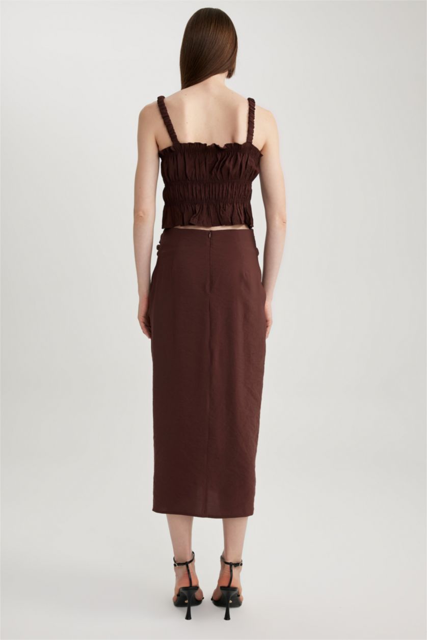WOMAN Brown Regular Waist Modal Midi Skirt