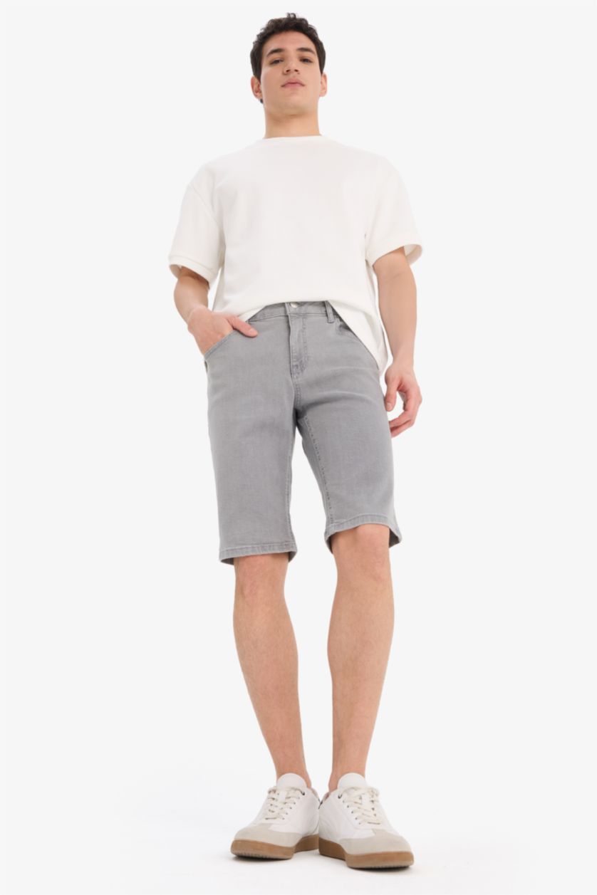 MAN Grey Slim Fit Denim Bermuda