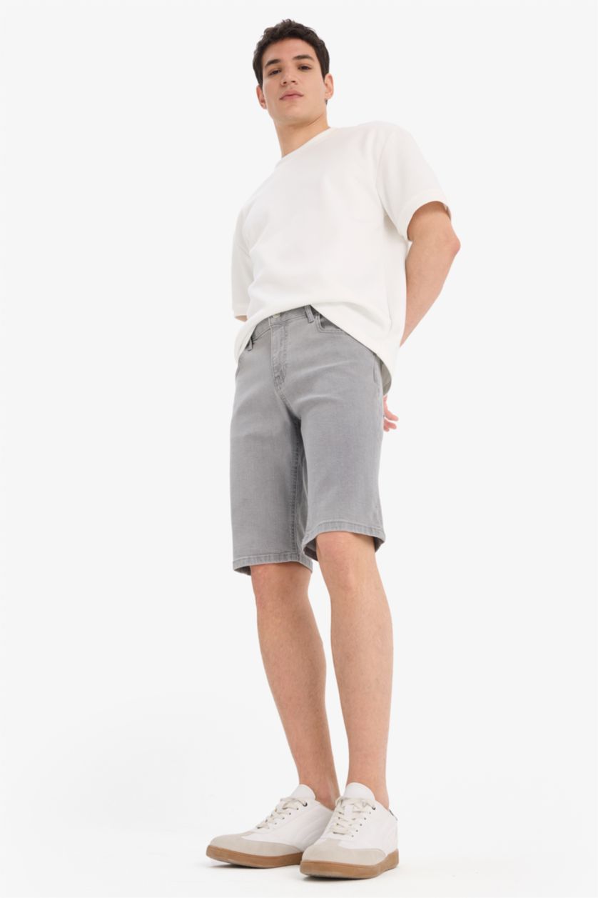 MAN Grey Slim Fit Denim Bermuda