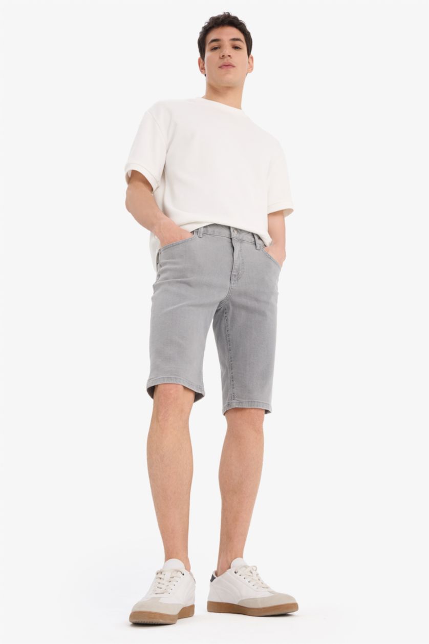 MAN Grey Slim Fit Denim Bermuda