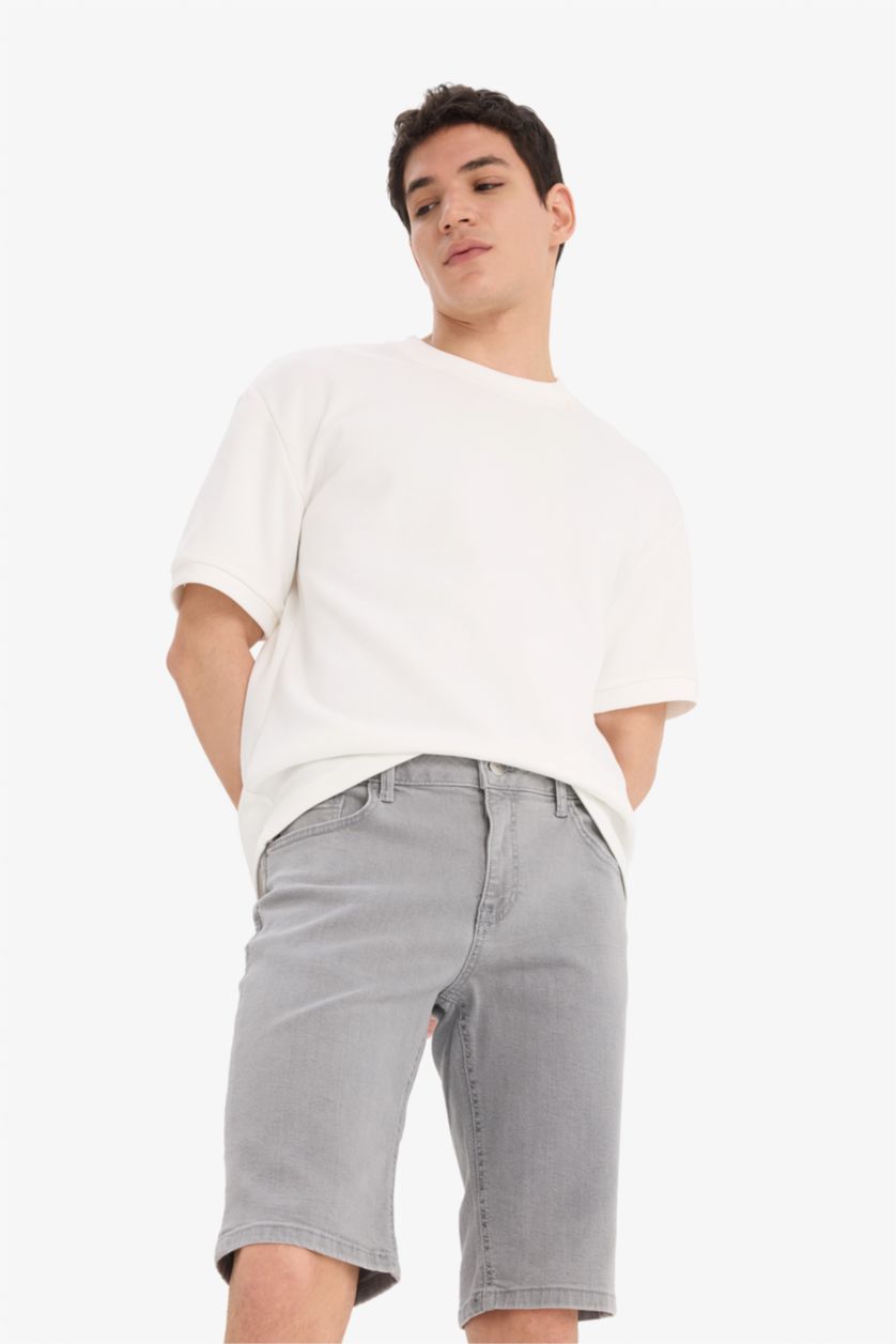 MAN Grey Slim Fit Denim Bermuda