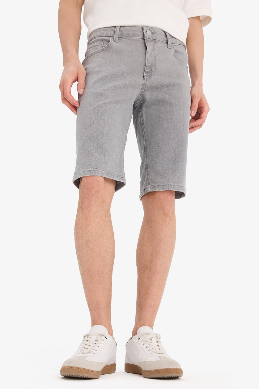 Erkek Gri Slim Fit Dar Kesim Jean Bermuda Şort