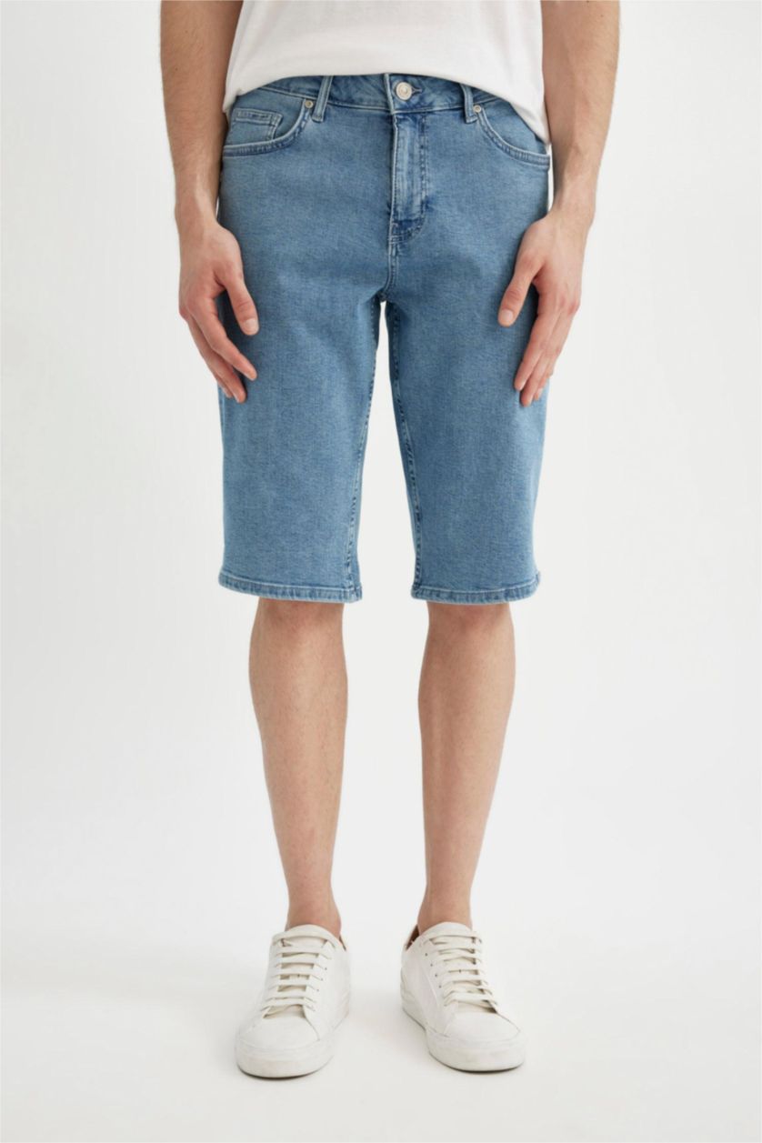 MAN Light Blue Regular Fit Denim Bermuda Shorts