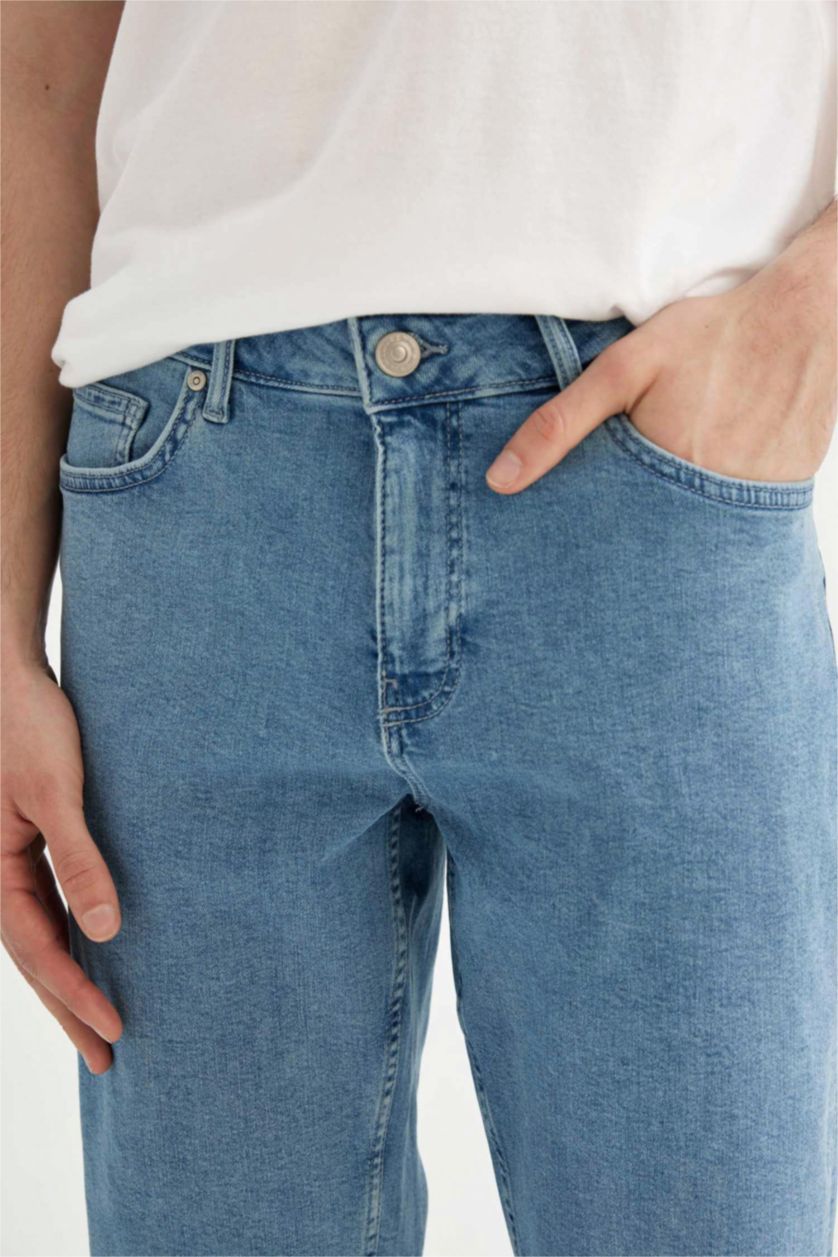 MAN Light Blue Regular Fit Denim Bermuda Shorts