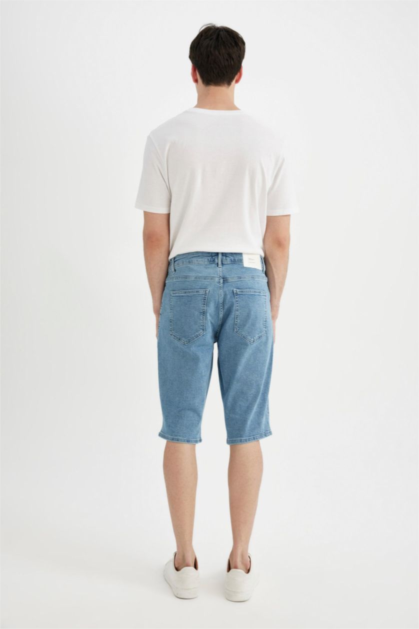 MAN Light Blue Regular Fit Denim Bermuda Shorts