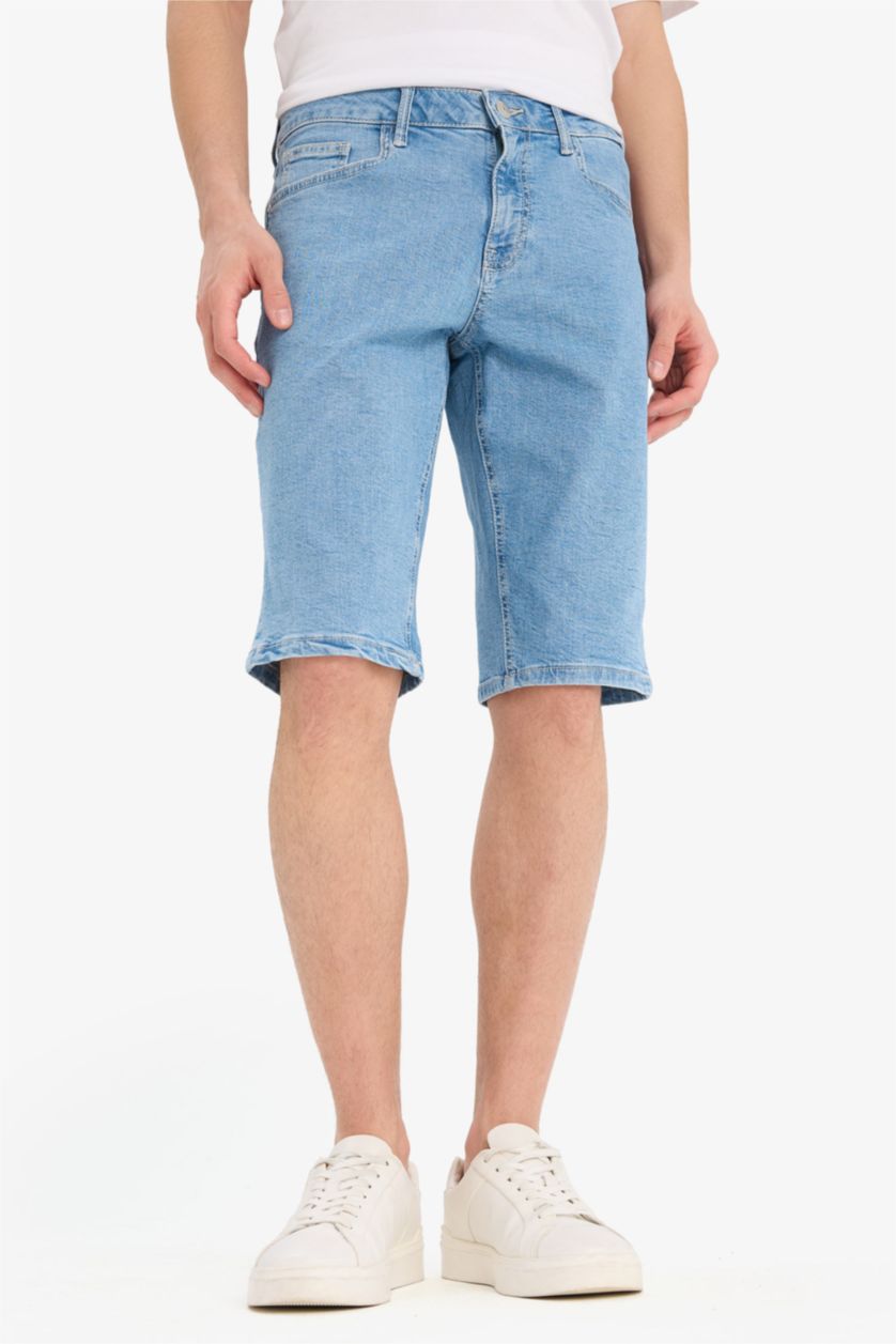 Man Light Blue Regular Fit Denim Bermuda