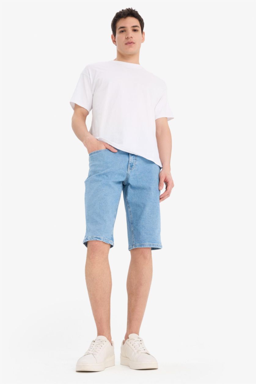 Erkek Açık Mavi Regular Fit Jean Bermuda Şort