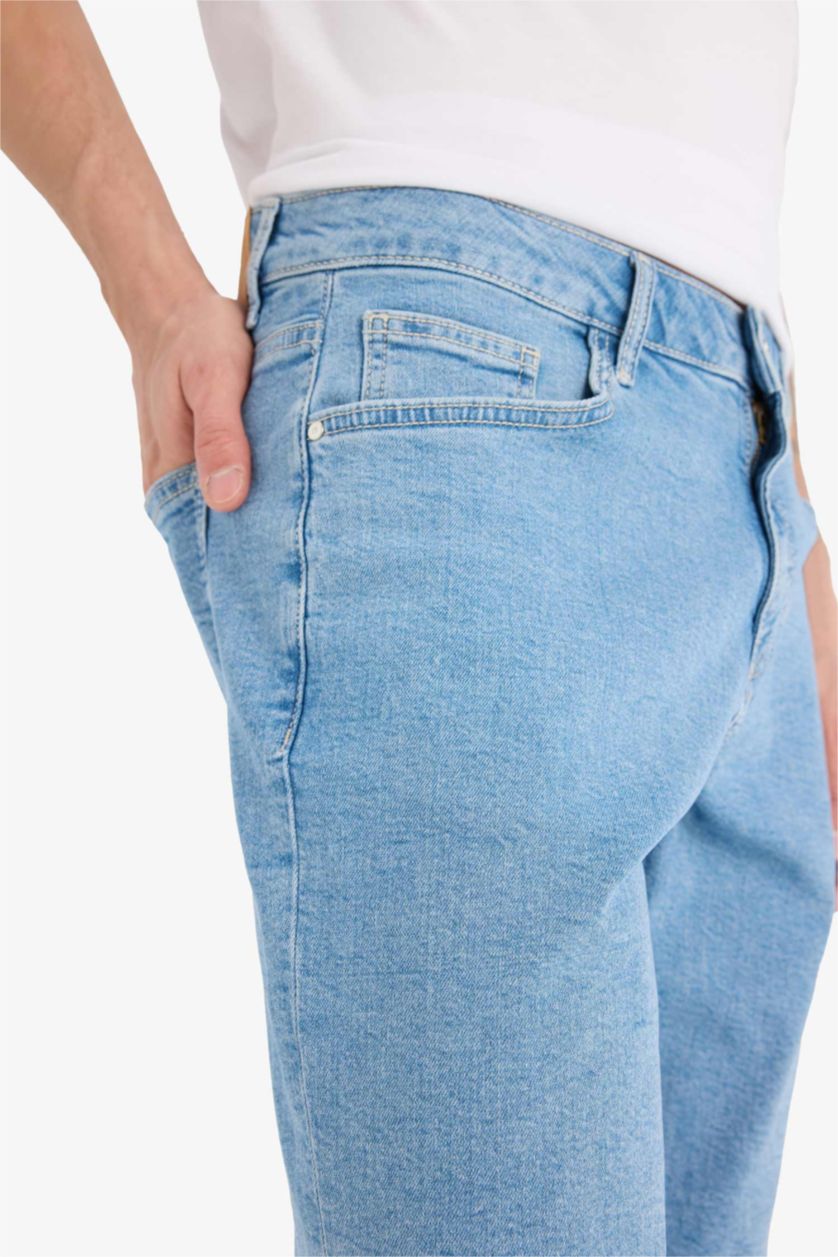 Erkek Açık Mavi Regular Fit Jean Bermuda Şort