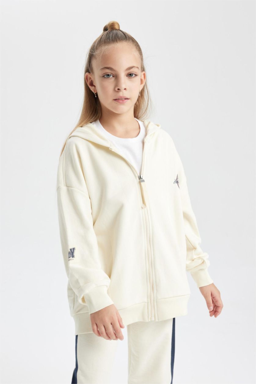 Девочки и подростки Бежевый Кардиган с капюшоном для девочек, Школьная коллекция