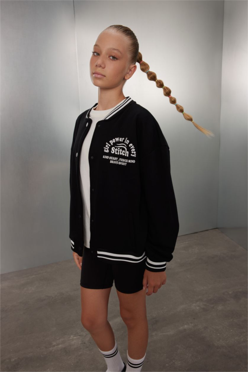 Young Girls - Teen Girls Black Girl College Collar Thick Fabric Bomber Cardigan