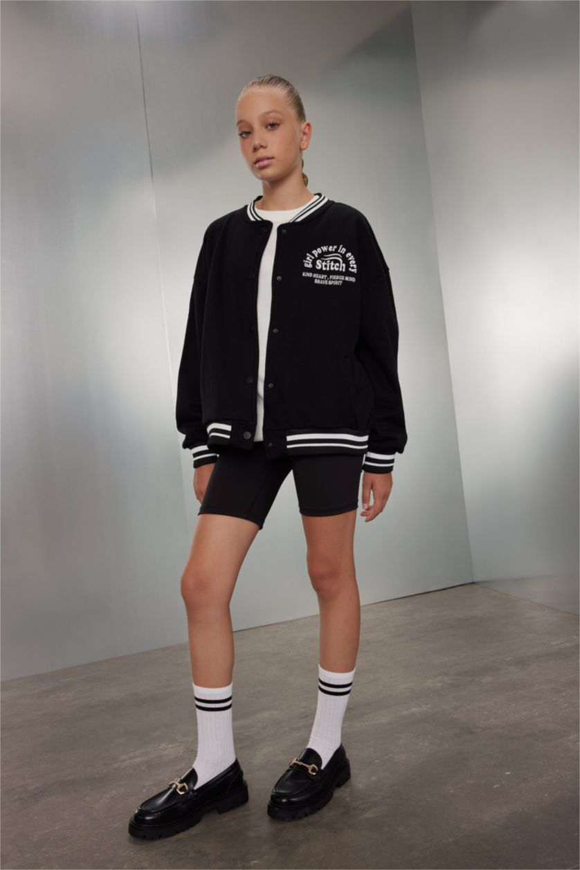 Young Girls - Teen Girls Black Girl College Collar Thick Fabric Bomber Cardigan