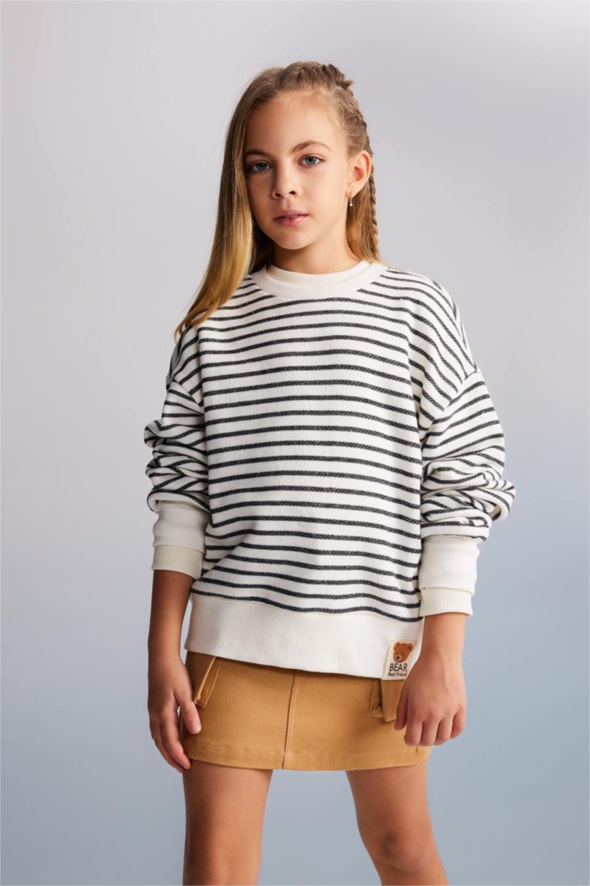 GIRLS & TEENS Ecru Regular Fit Crew Neck Sweatshirt