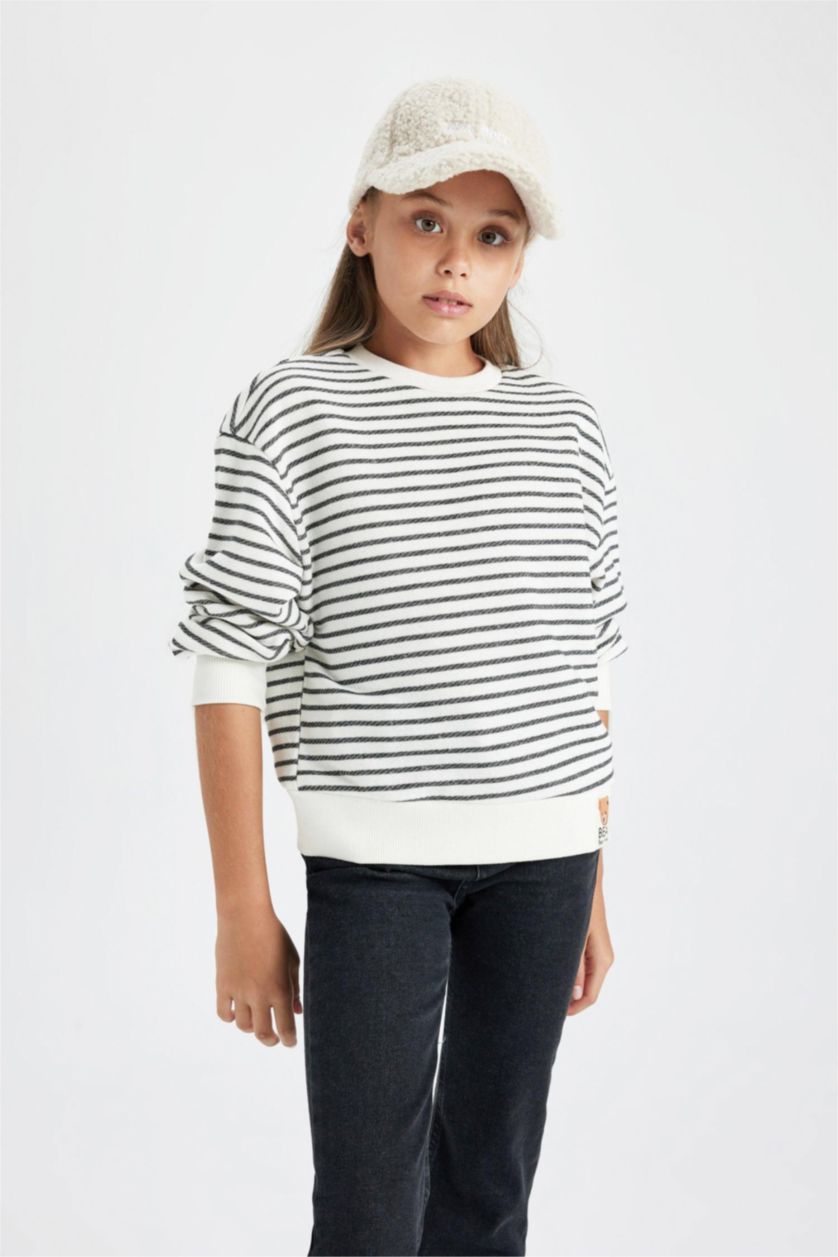 GIRLS & TEENS Ecru Regular Fit Crew Neck Sweatshirt