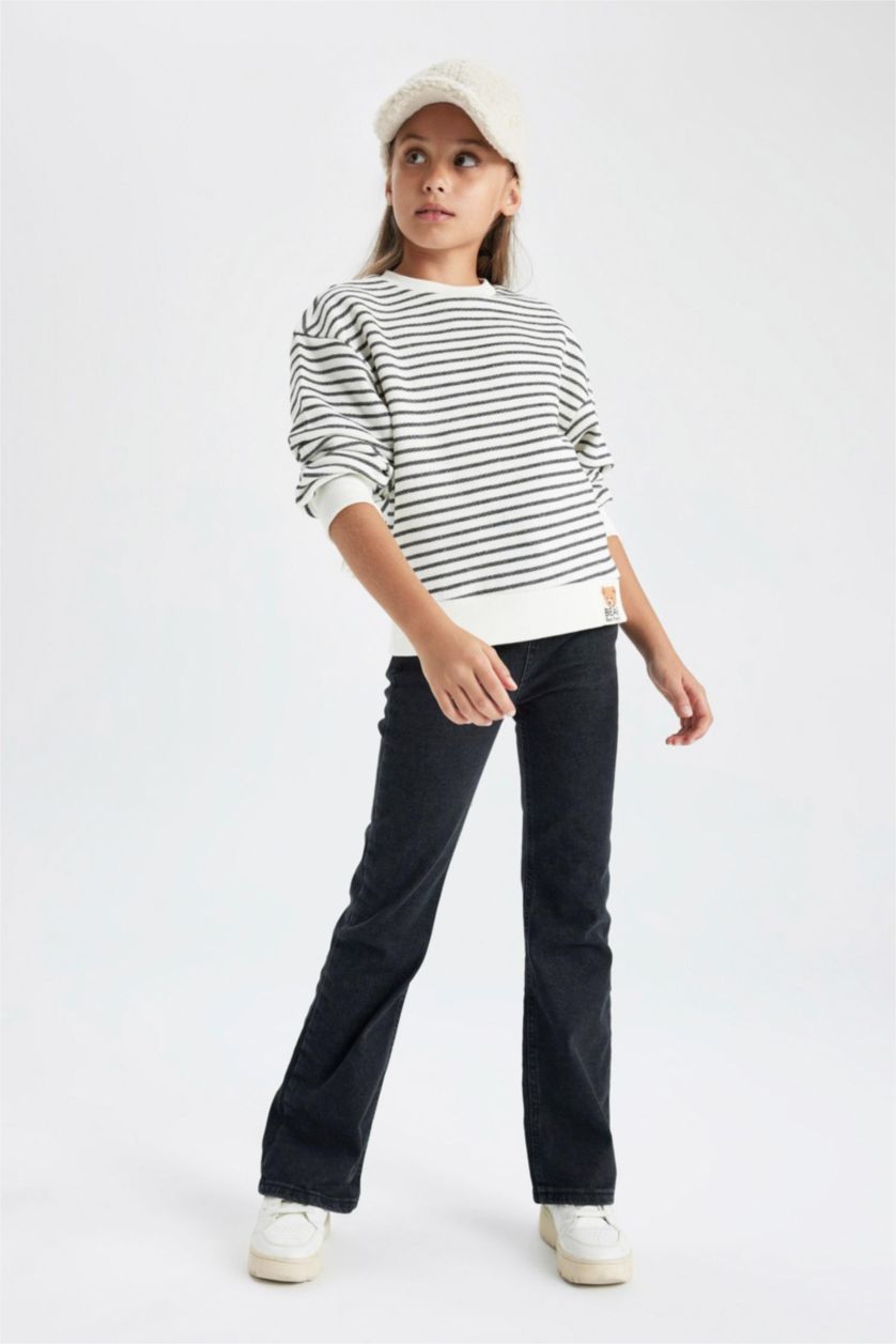 GIRLS & TEENS Ecru Regular Fit Crew Neck Sweatshirt