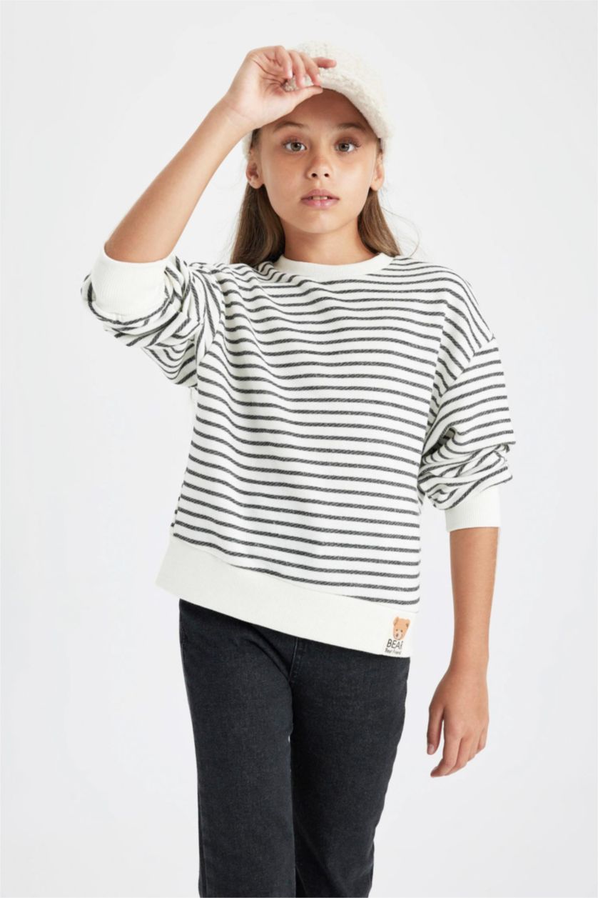 GIRLS & TEENS Ecru Regular Fit Crew Neck Sweatshirt