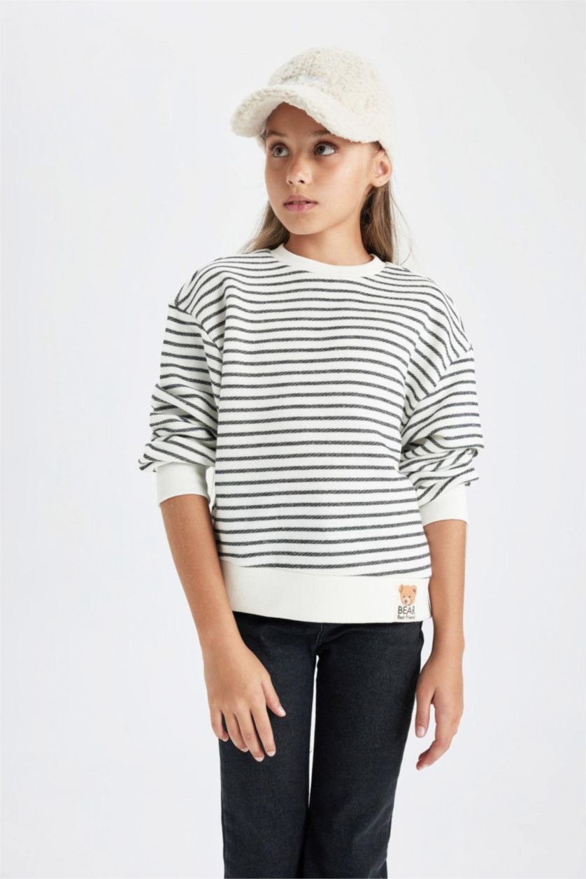 GIRLS & TEENS Ecru Regular Fit Crew Neck Sweatshirt