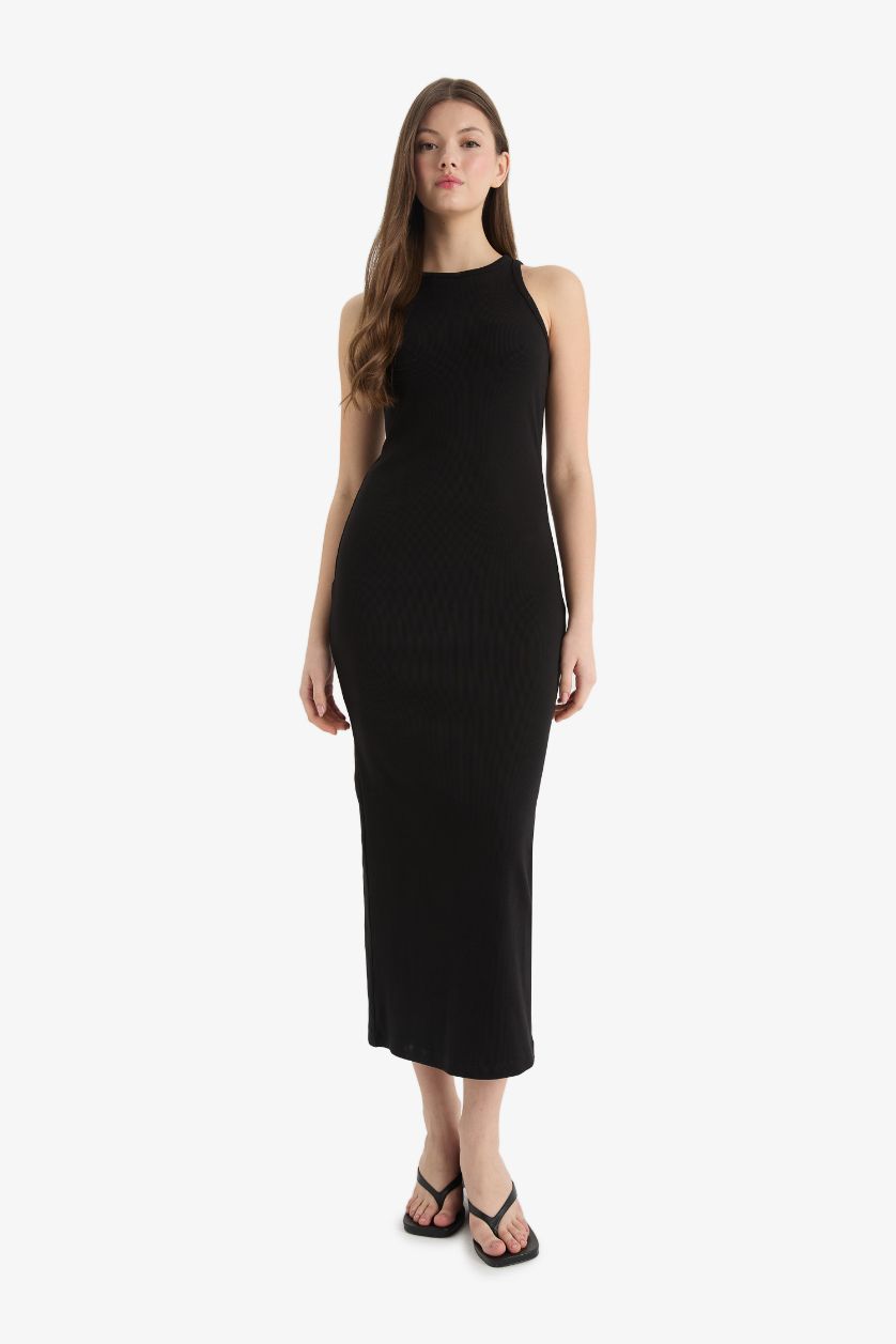 WOMAN Black Bodycon Halter Collar Camisole Maxi Dress