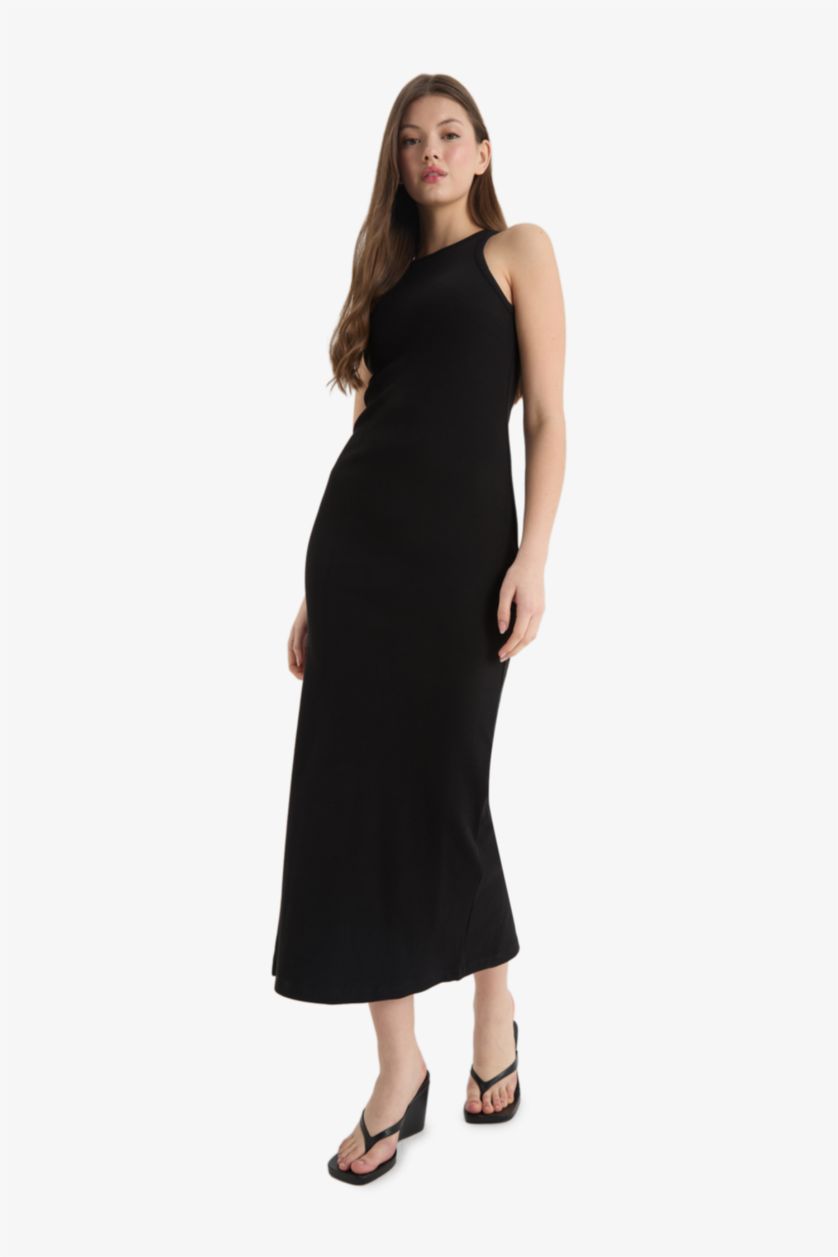 WOMAN Black Bodycon Halter Collar Camisole Maxi Dress