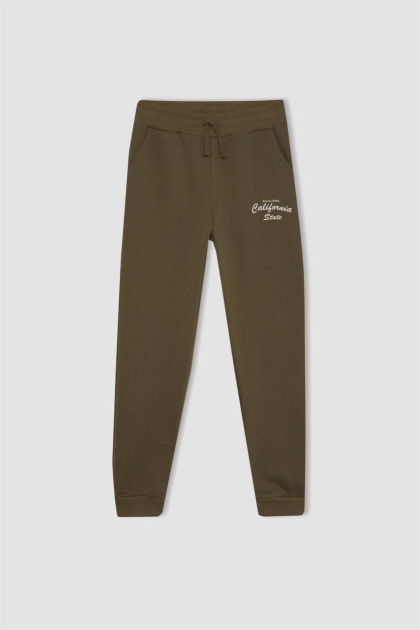 BOYS & TEENS Light Beige Melange Boy Printed Sweatshirt and Sweatpants 2 Piece Set