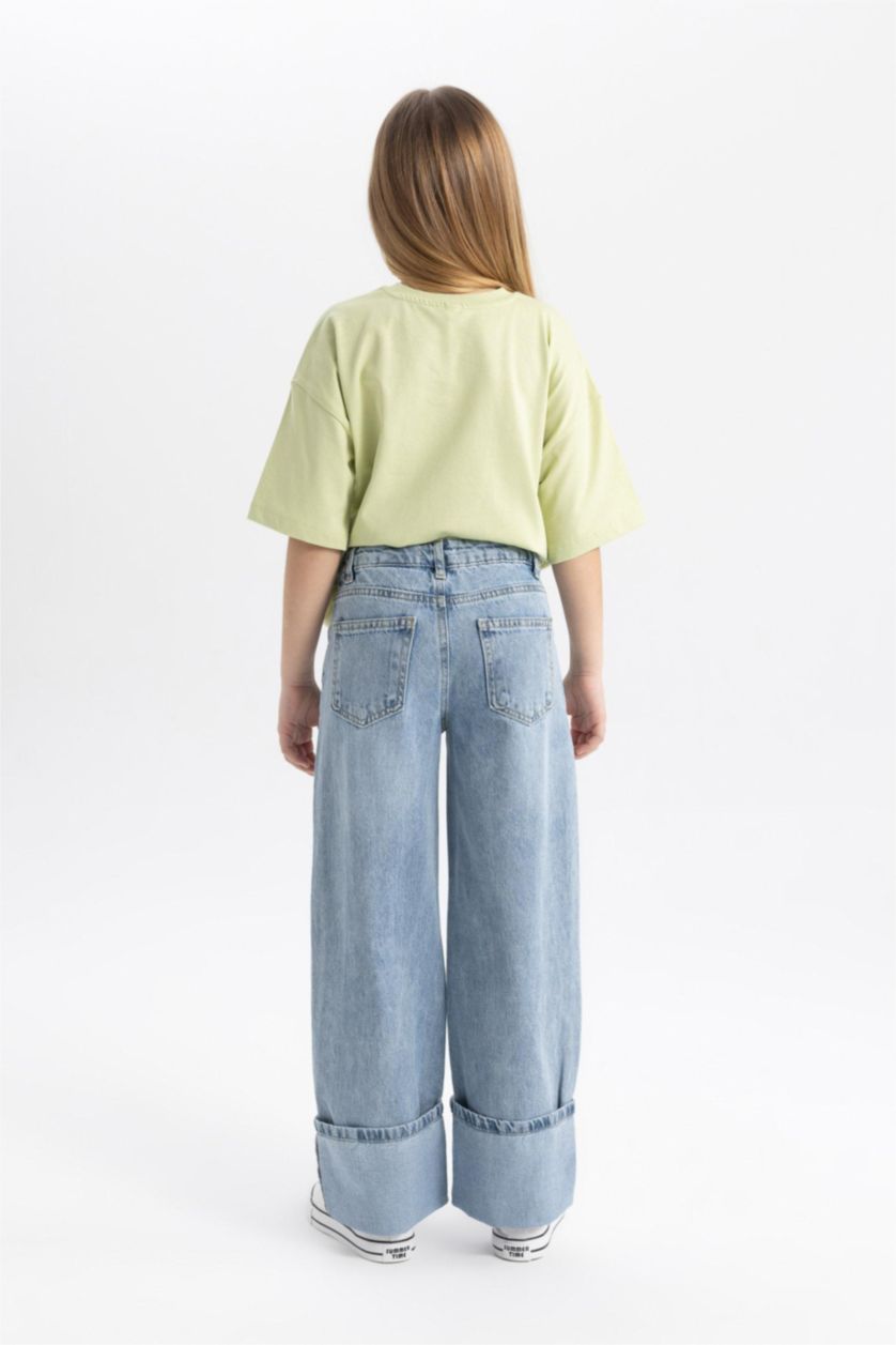 GIRLS & TEENS Blue Girl Wide Leg Ripped Detailed Jeans