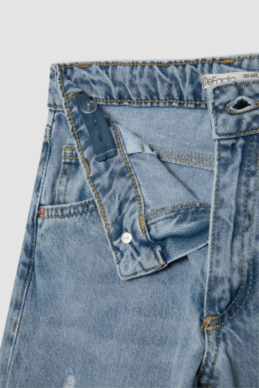 GIRLS & TEENS Blue Girl Wide Leg Ripped Detailed Jeans