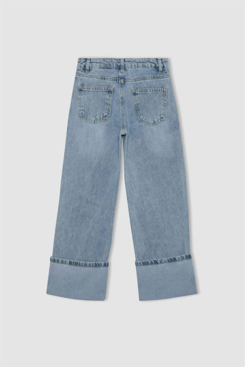 GIRLS & TEENS Blue Girl Wide Leg Ripped Detailed Jeans