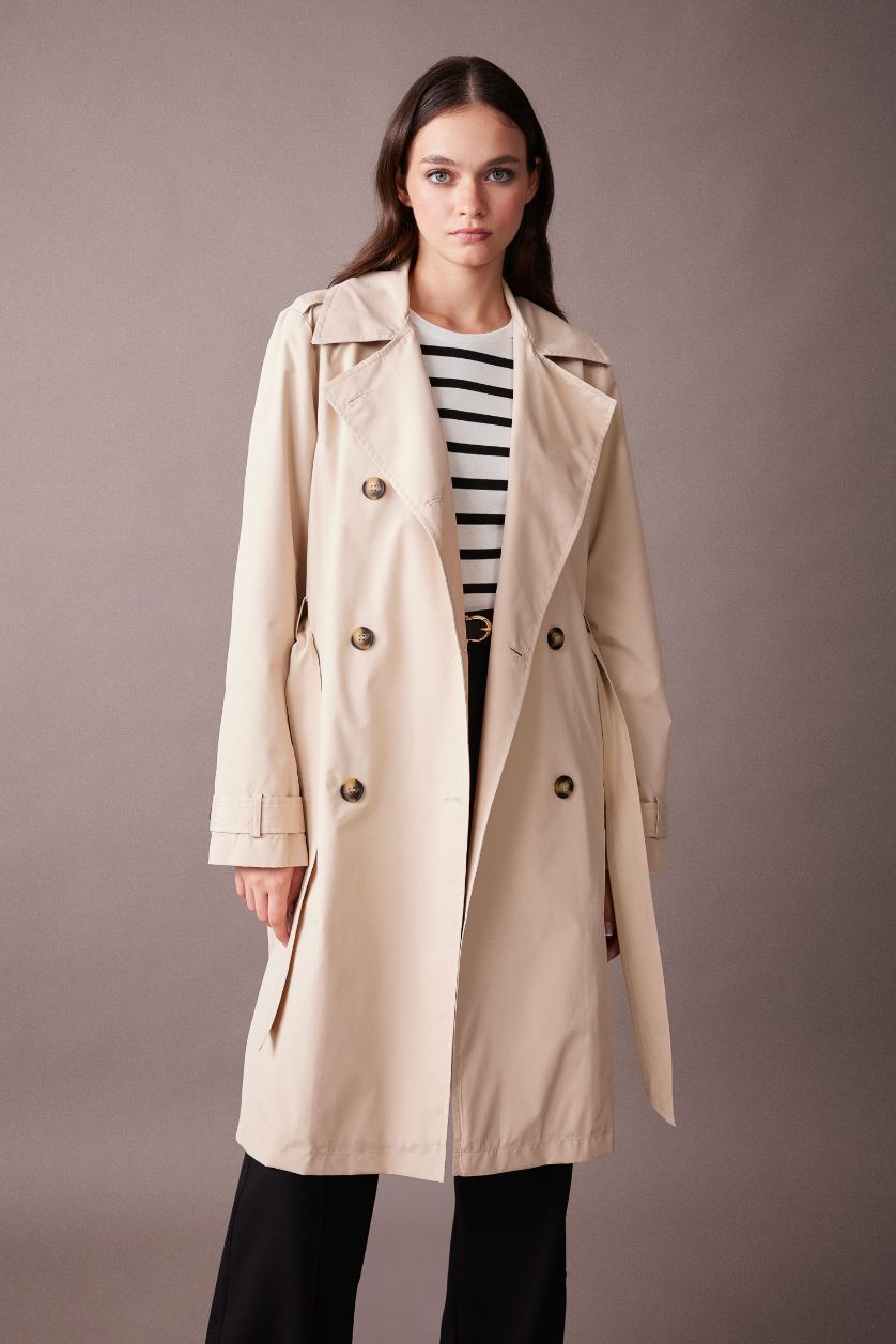 WOMAN Beige Waterproof Regular Fit Trench Coat