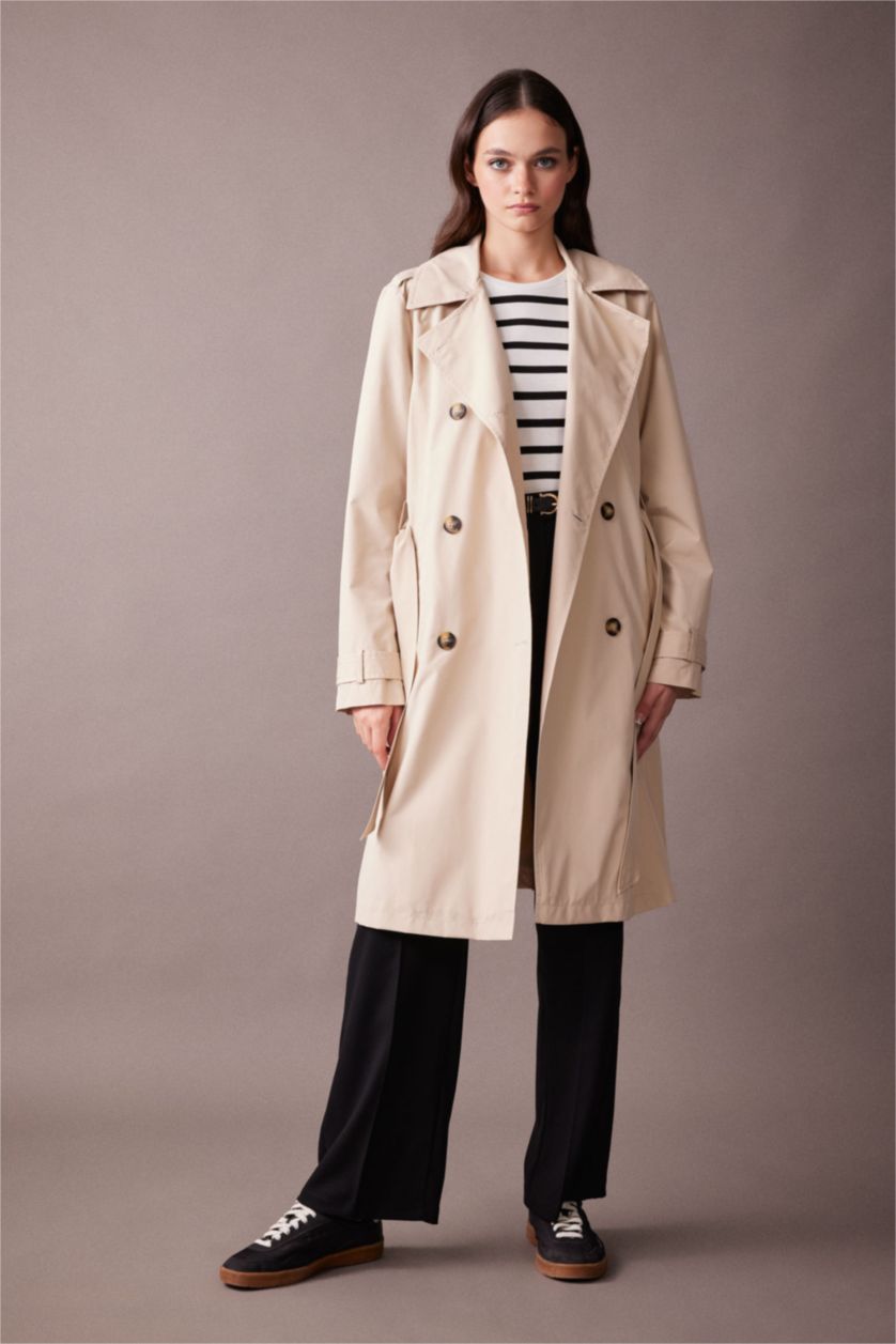 WOMAN Beige Waterproof Regular Fit Trench Coat
