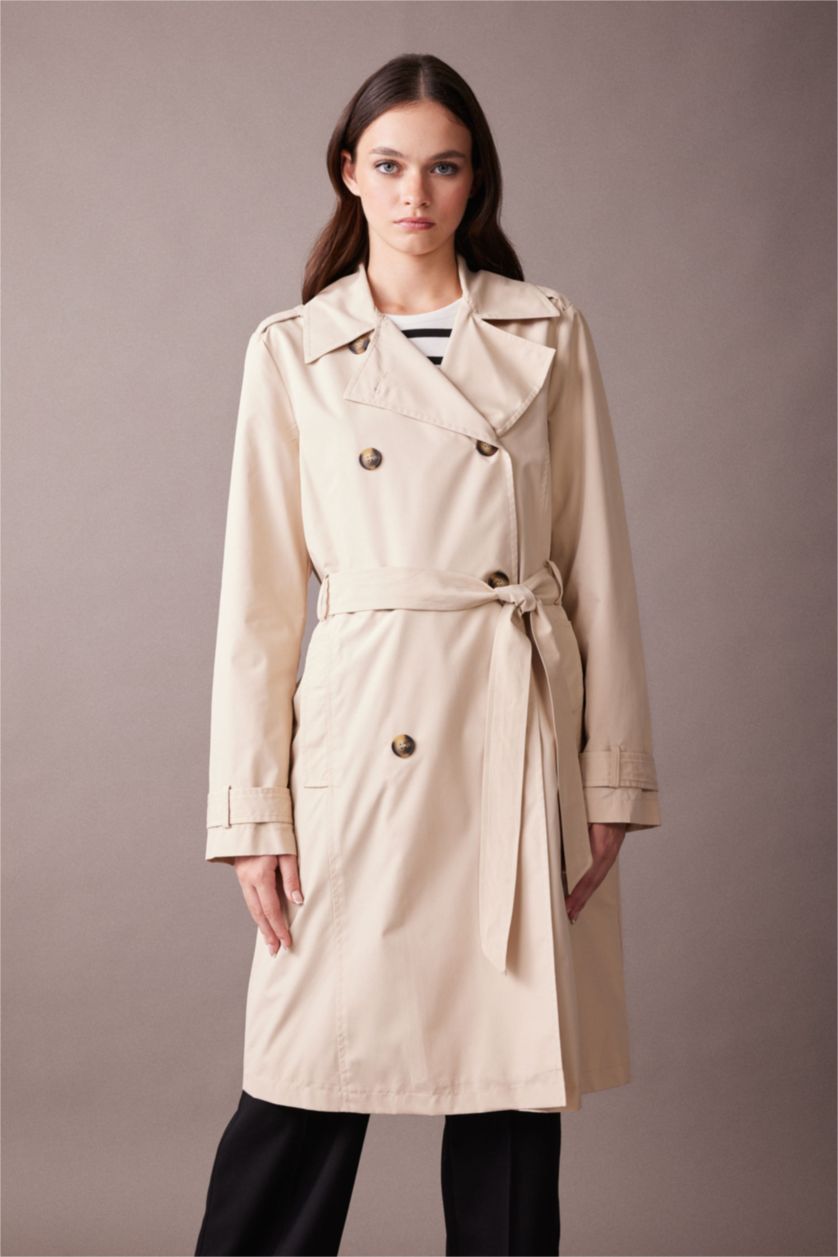 WOMAN Beige Waterproof Regular Fit Trench Coat