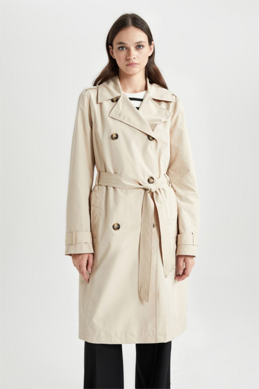 WOMAN Beige Waterproof Regular Fit Trench Coat