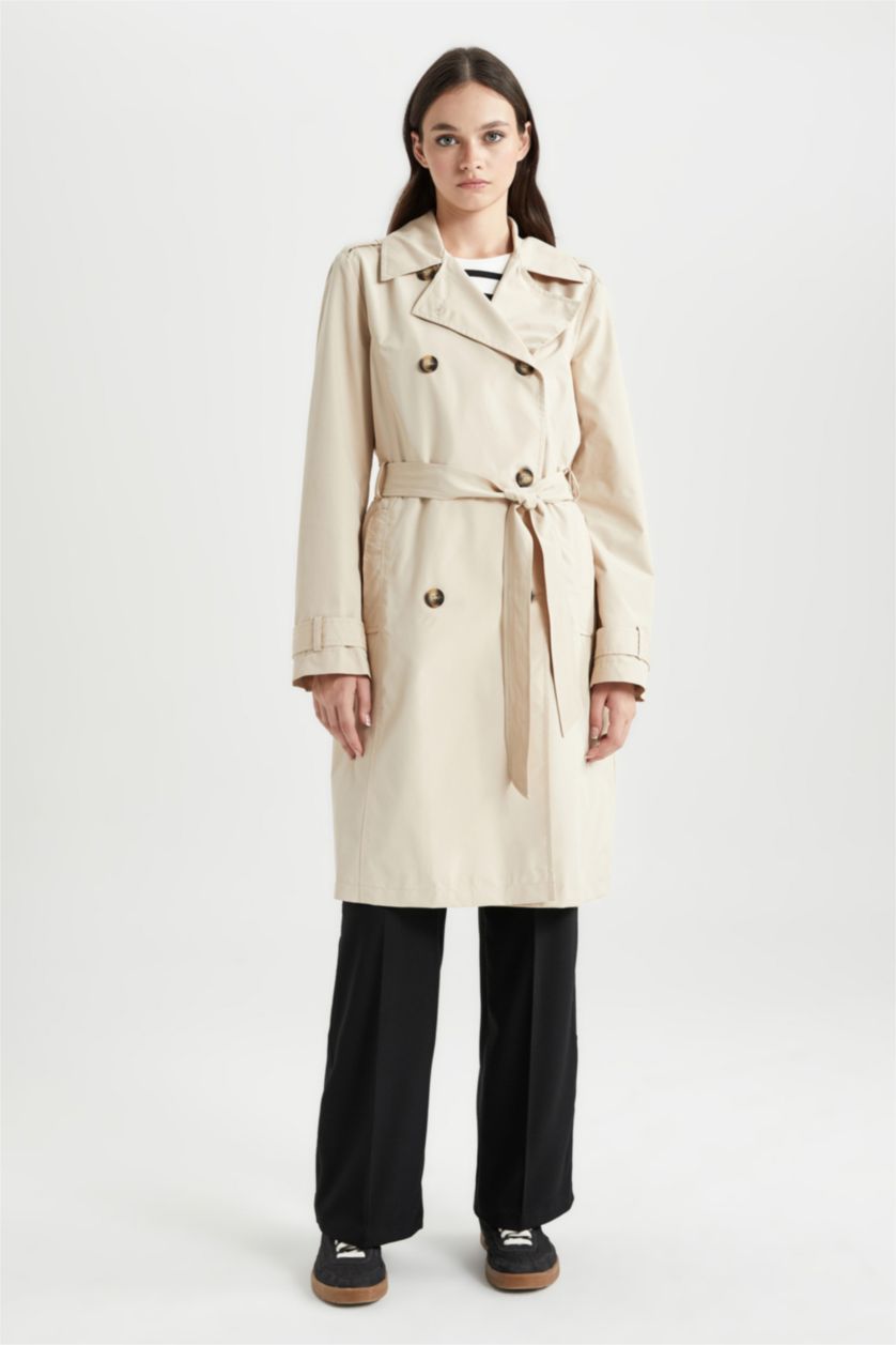 WOMAN Beige Waterproof Regular Fit Trench Coat