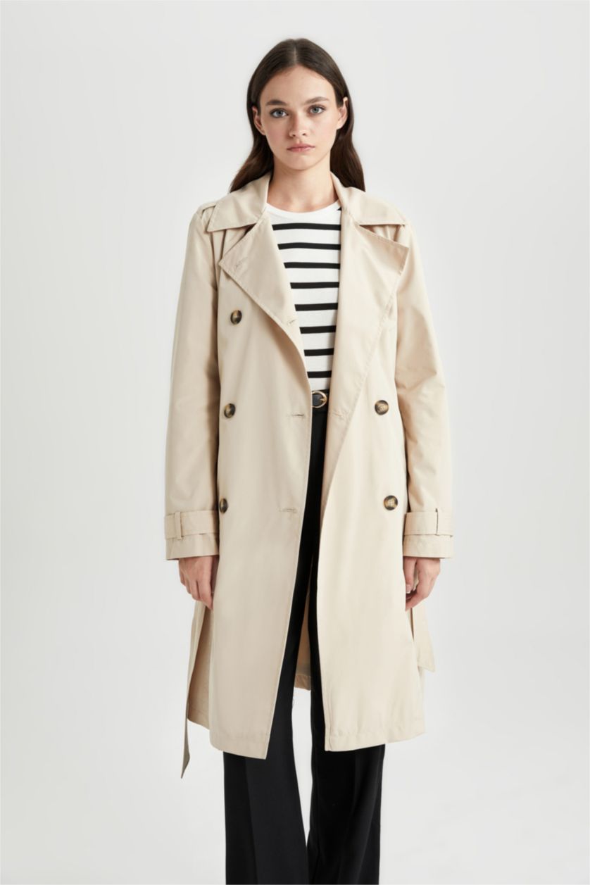 WOMAN Beige Waterproof Regular Fit Trench Coat