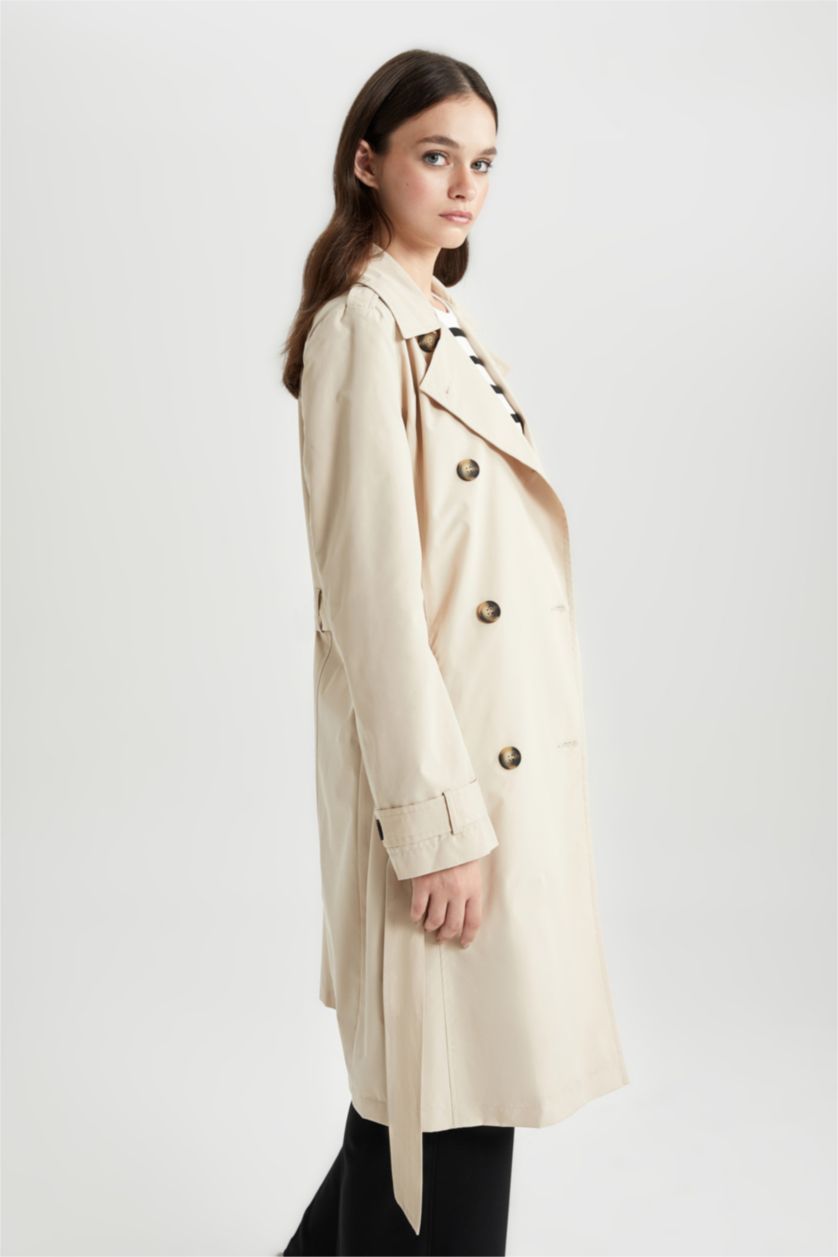 WOMAN Beige Waterproof Regular Fit Trench Coat