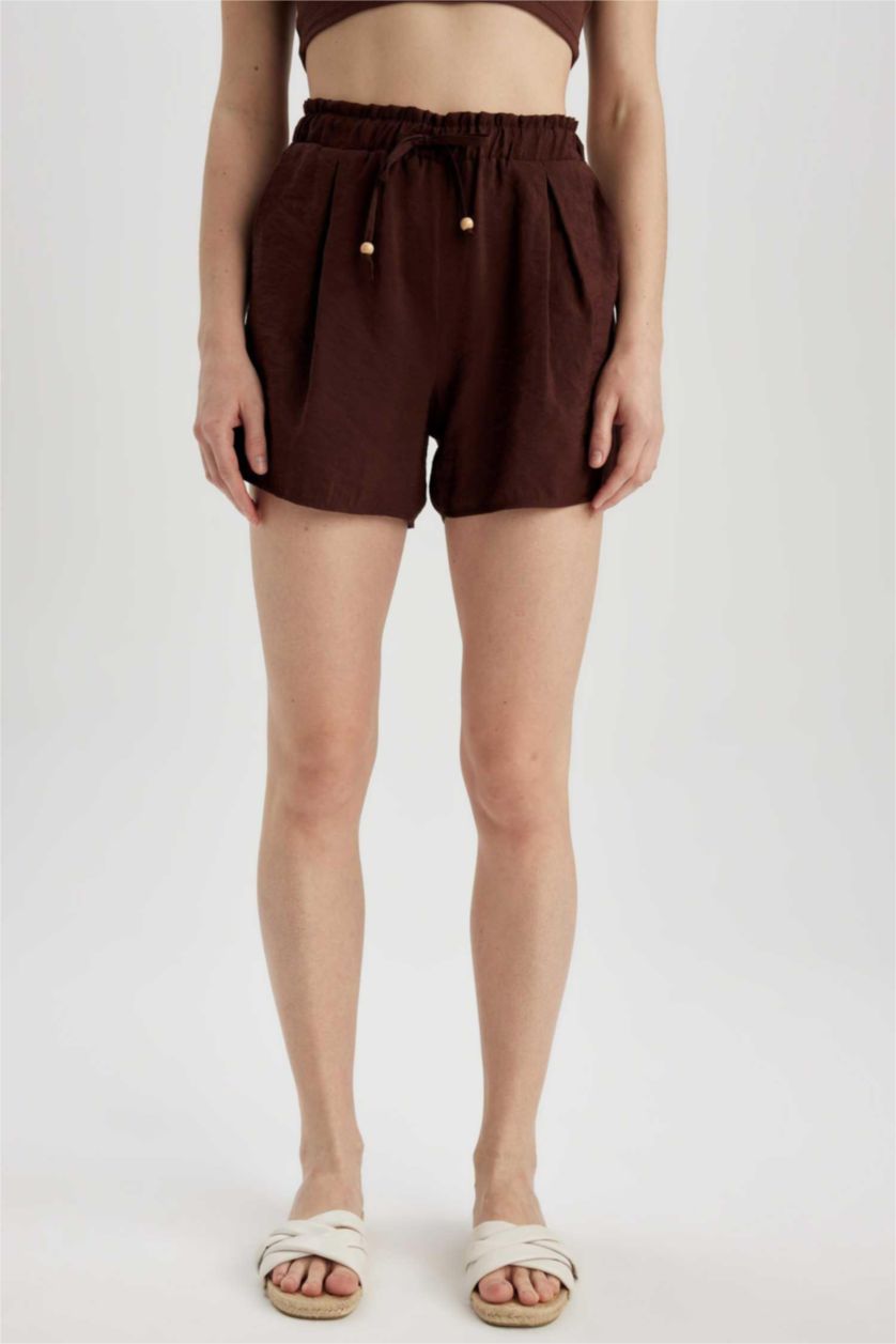 Kadın Kahve Yüksek Bel Geniş Paça Modal Şort