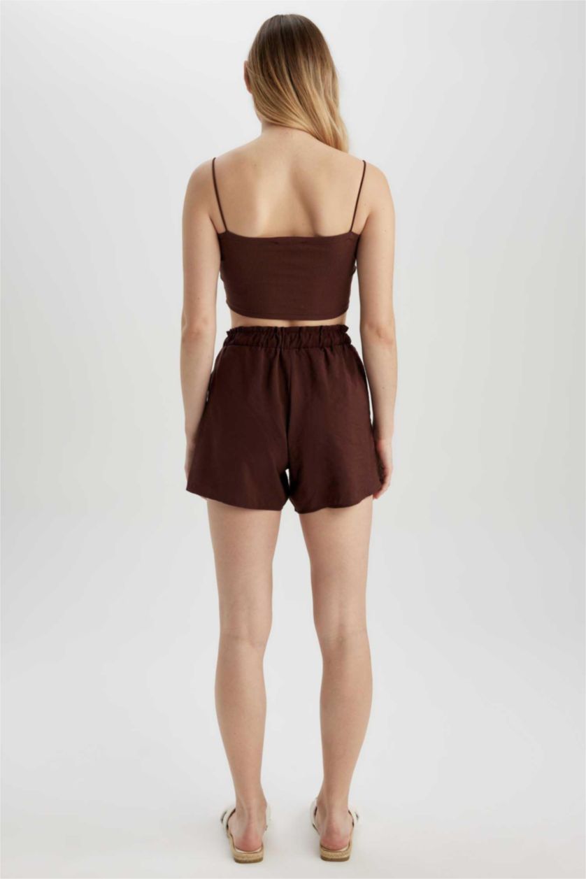 Kadın Kahve Yüksek Bel Geniş Paça Modal Şort