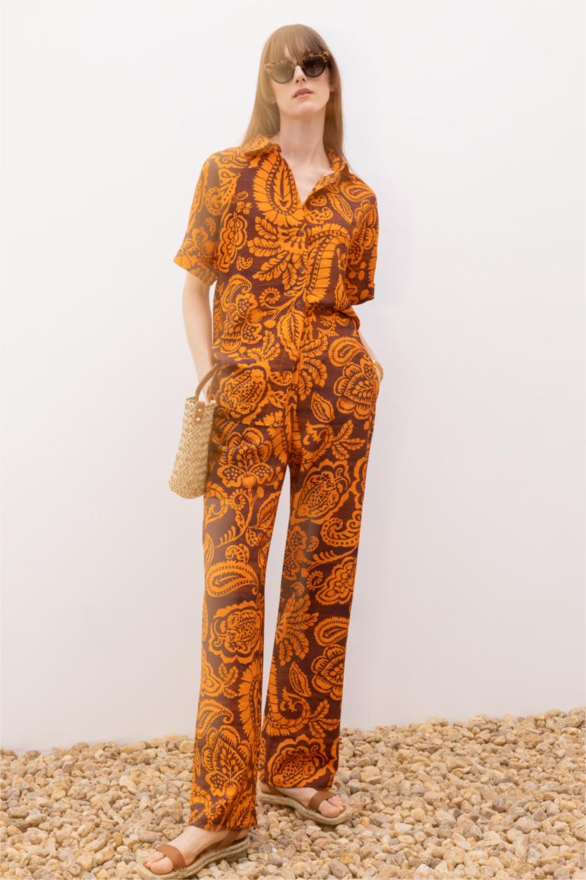 حريمي برتقالي بنطلون شارلستون قصة مستقيمة