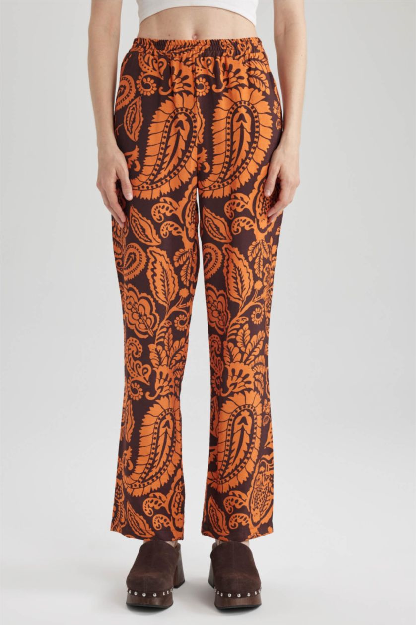 حريمي برتقالي بنطلون شارلستون قصة مستقيمة