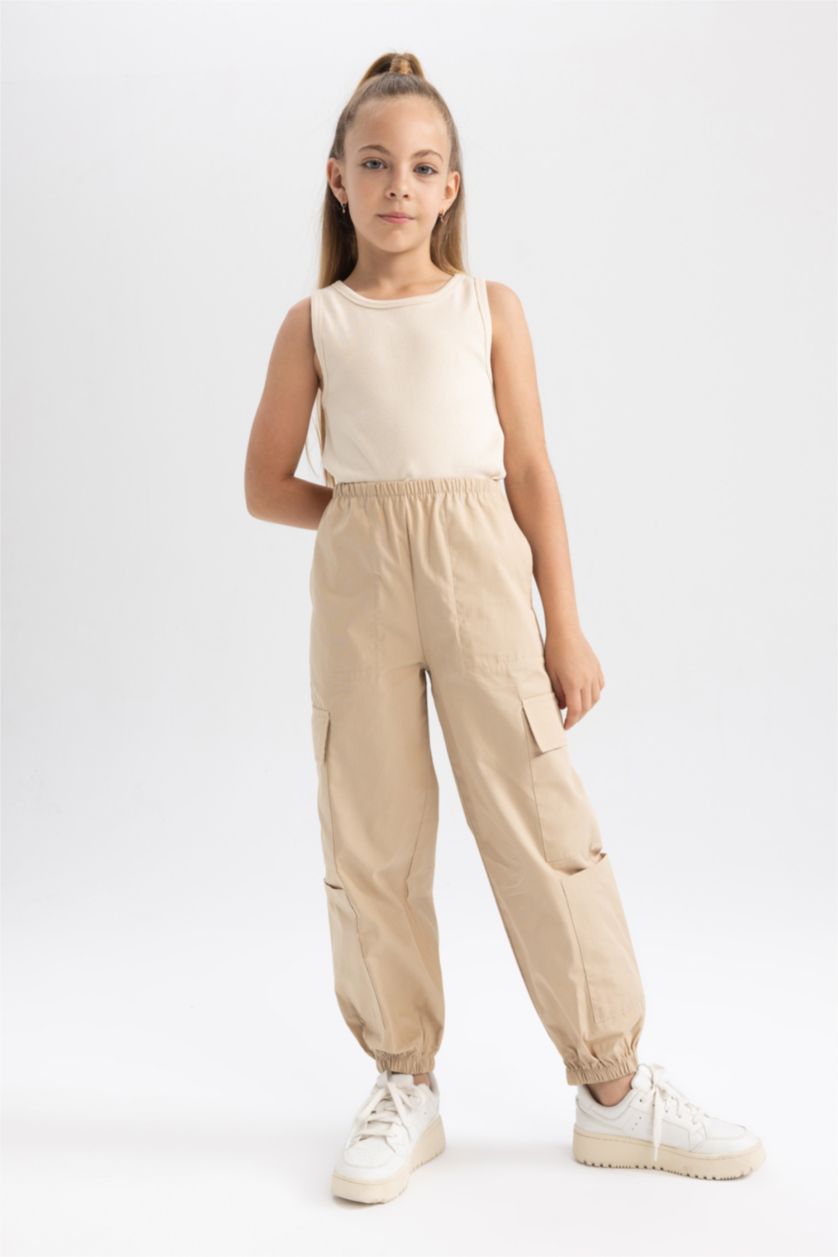 GIRLS & TEENS Light Vison Girl Cargo Fit Jogger Leg Cotton Trousers