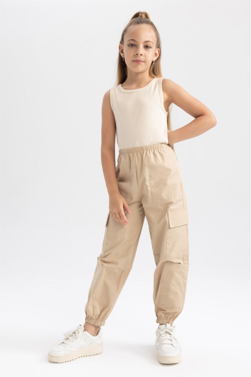 GIRLS & TEENS Light Vison Girl Cargo Fit Jogger Leg Cotton Trousers