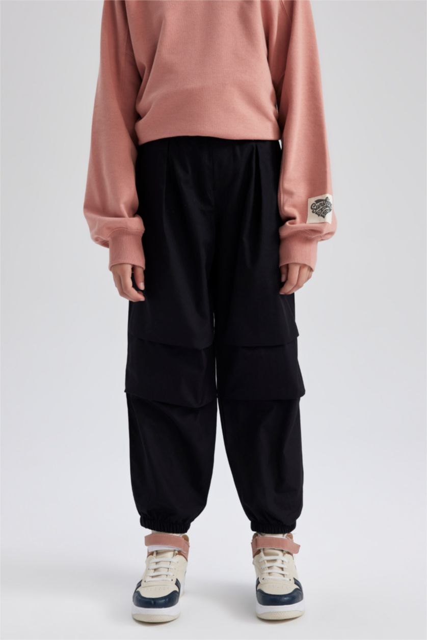 GIRLS & TEENS Black Girl Parachute Cotton Trousers