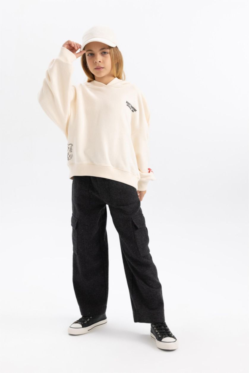 GIRLS & TEENS Anthracite Melange Girl Wide Leg Cargo Wide Leg Cotton Trousers