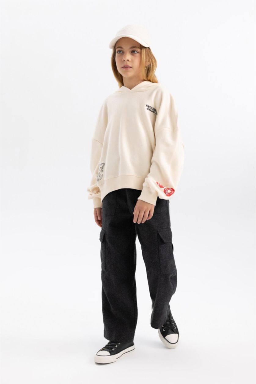 GIRLS & TEENS Anthracite Melange Girl Wide Leg Cargo Wide Leg Cotton Trousers