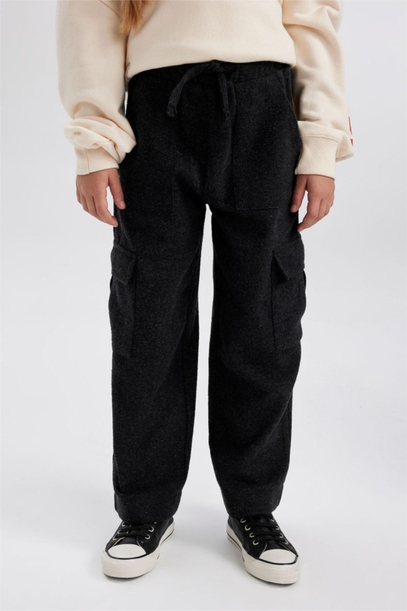 GIRLS & TEENS Anthracite Melange Girl Wide Leg Cargo Wide Leg Cotton Trousers