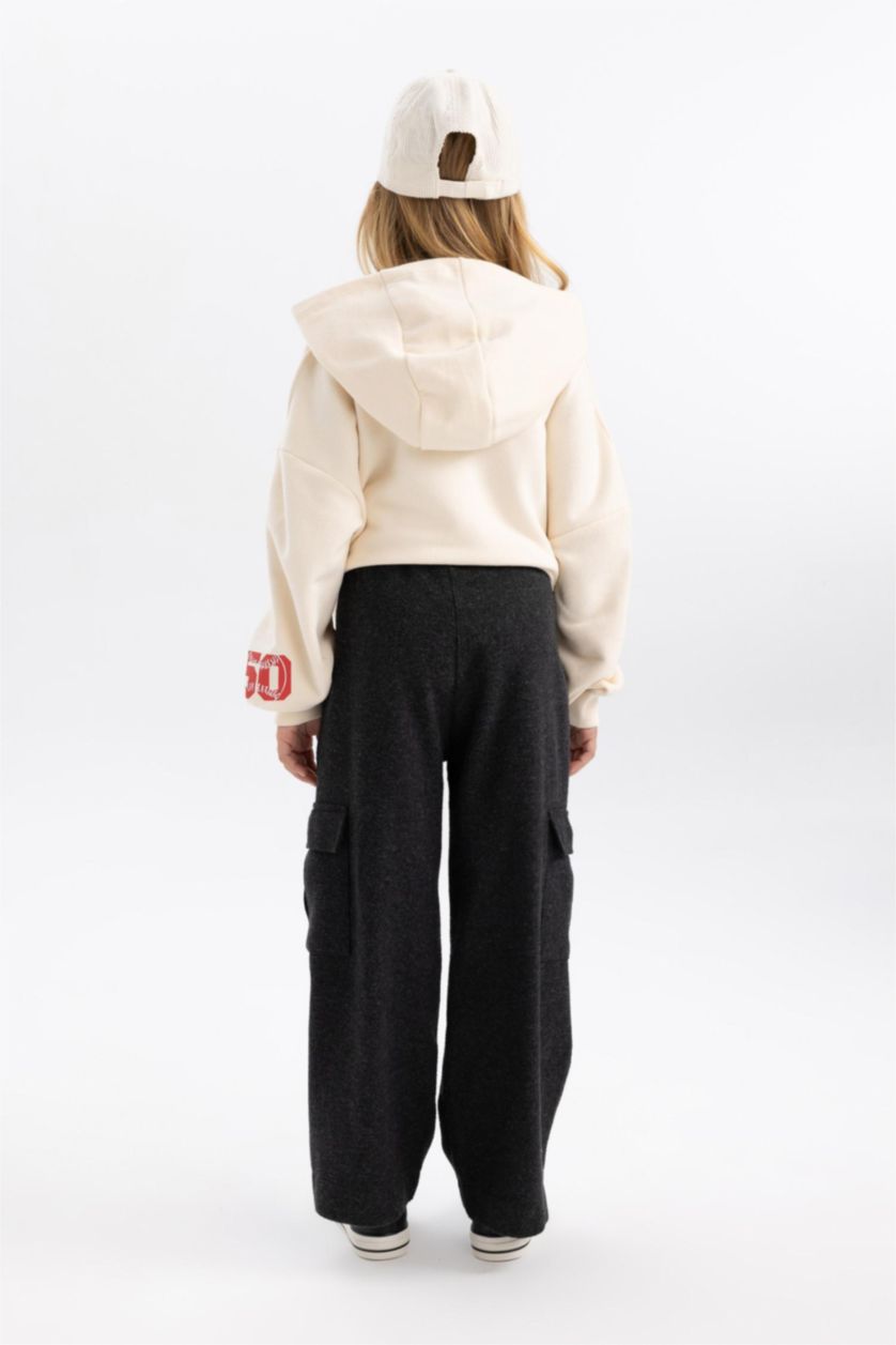 GIRLS & TEENS Anthracite Melange Girl Wide Leg Cargo Wide Leg Cotton Trousers