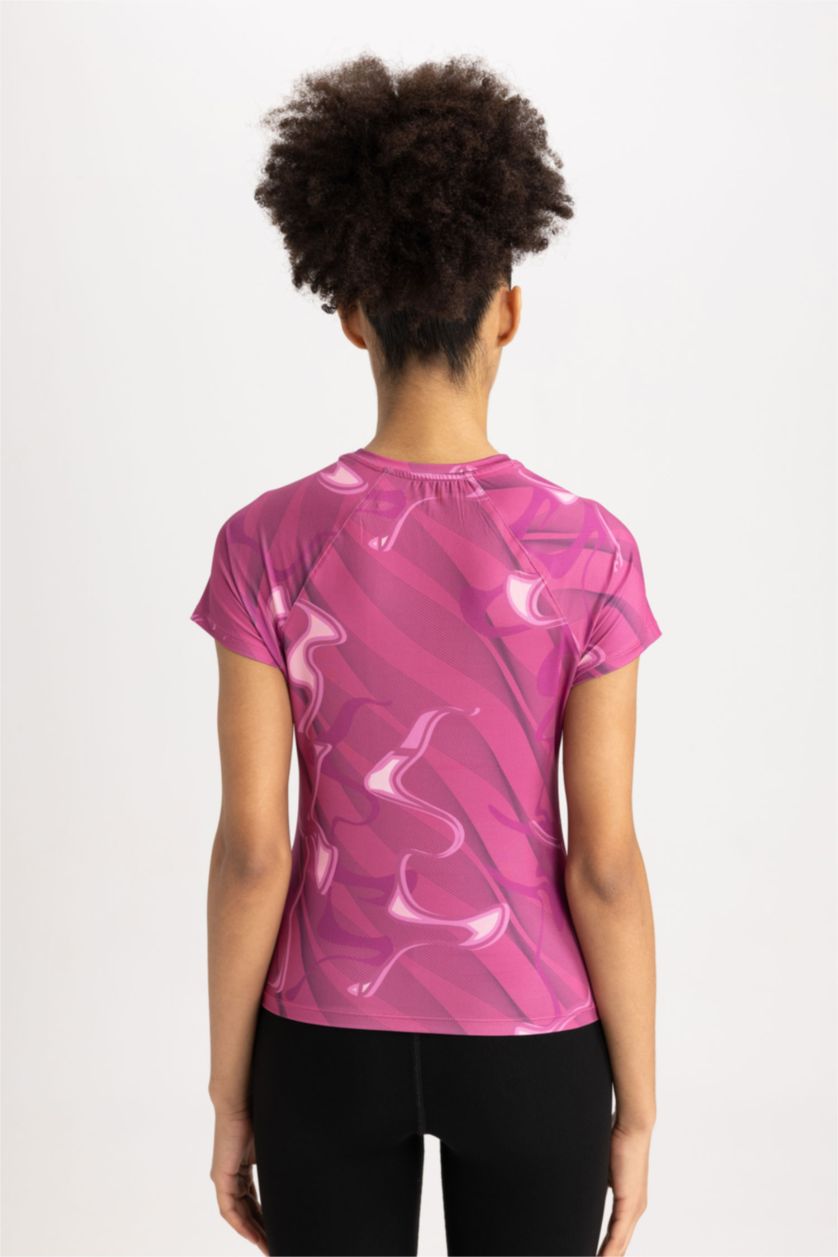 WOMAN Fushsia DeFactoFit Slim Fit Crew Neck Printed Sports T-Shirt