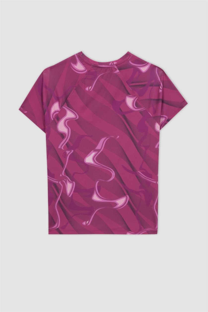 WOMAN Fushsia DeFactoFit Slim Fit Crew Neck Printed Sports T-Shirt
