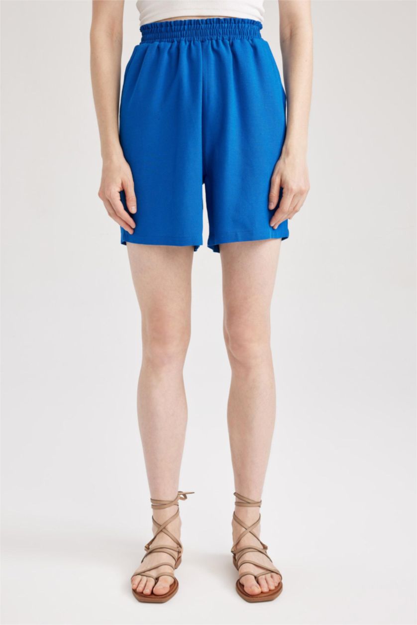 Женская Королевский синий Шорты папербаг широкие из льна