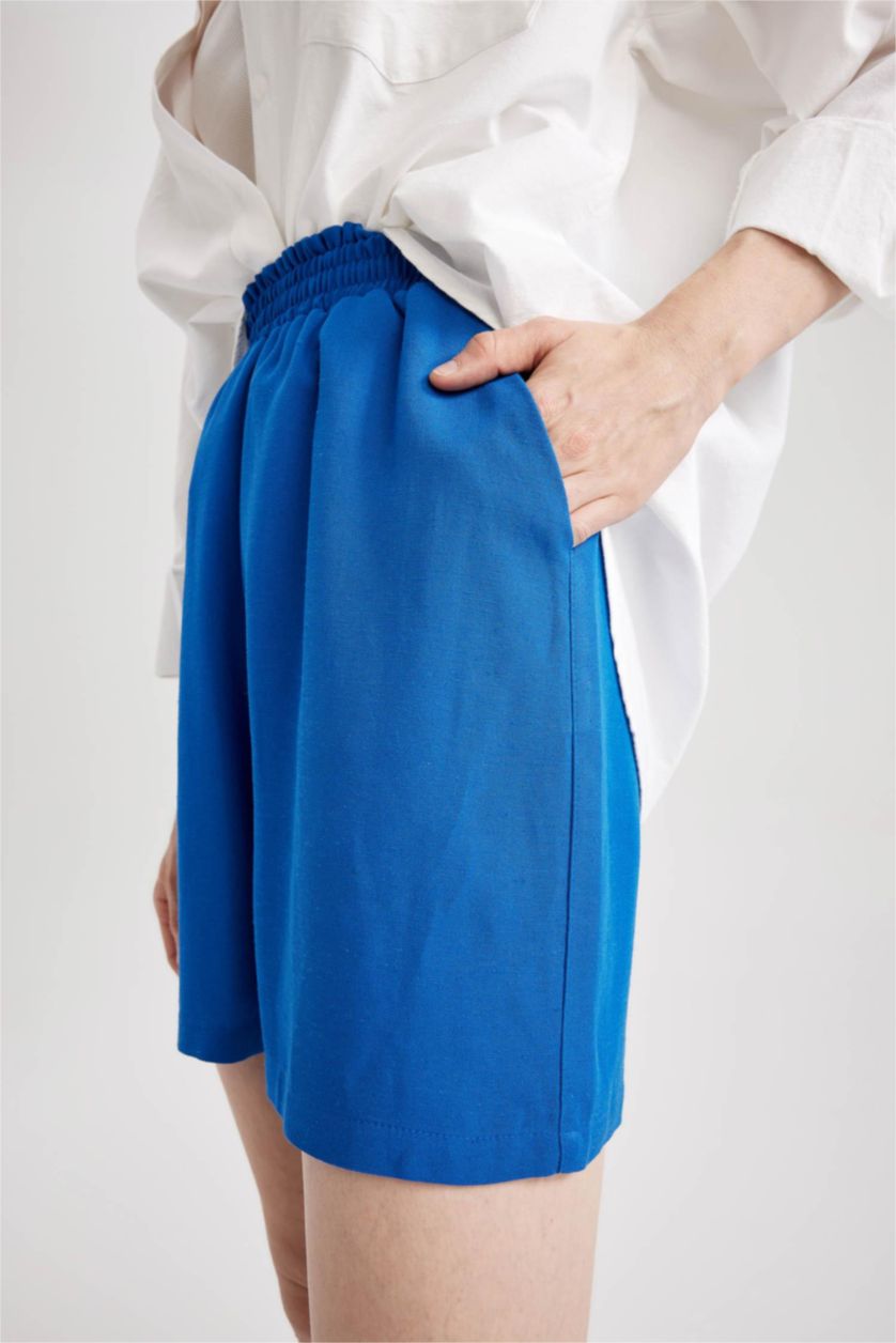 Женская Королевский синий Шорты папербаг широкие из льна