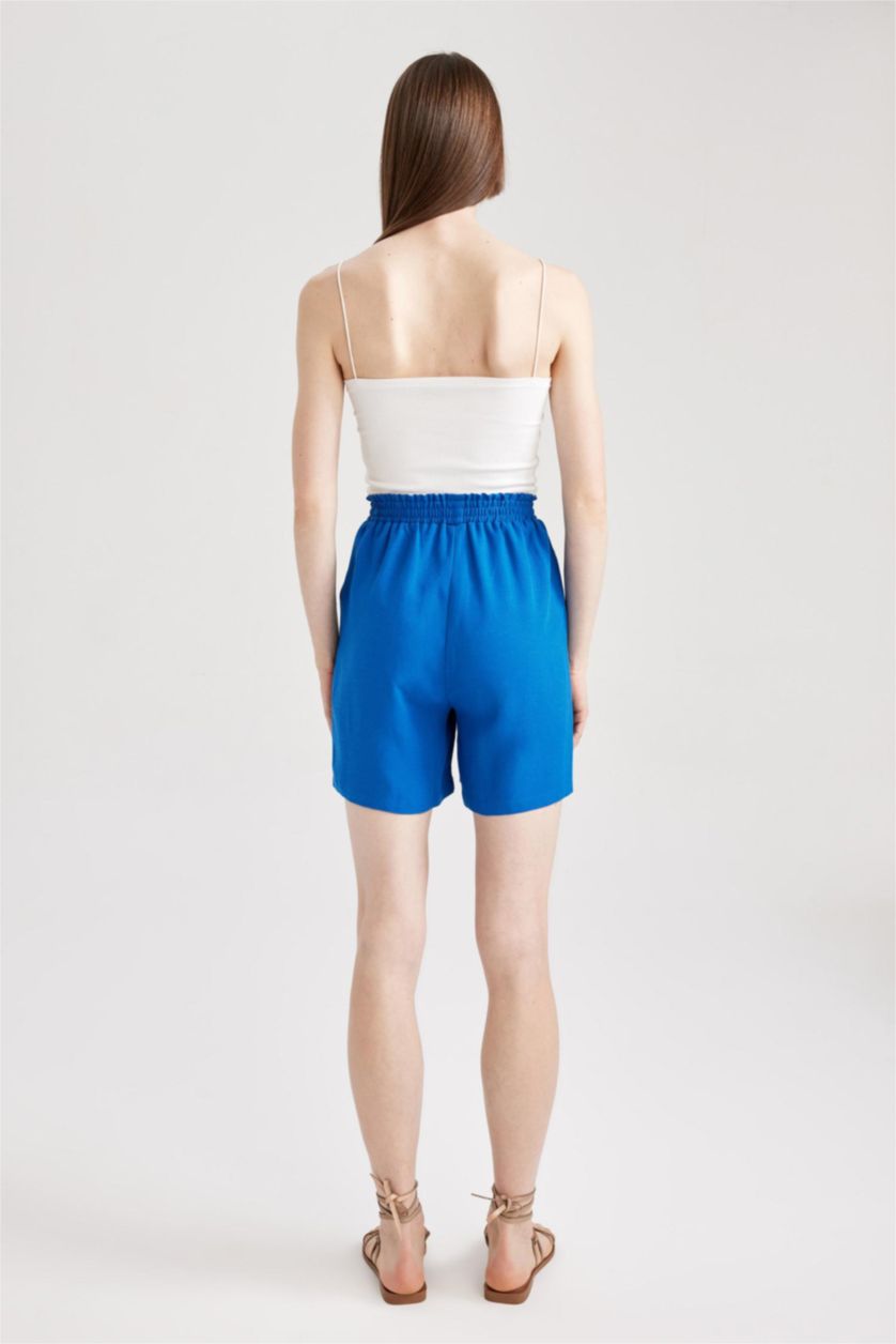 Женская Королевский синий Шорты папербаг широкие из льна