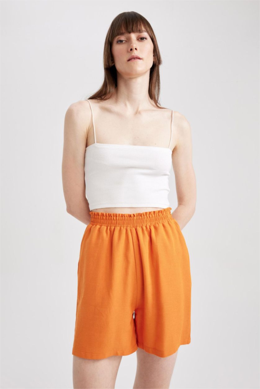 Женская Оранжевый Шорты папербаг широкие из льна